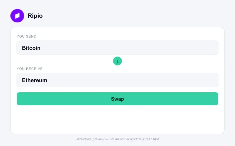 Illustrative swap flow preview for Ripio - not an actual product screenshot