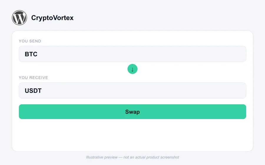Illustrative swap flow preview for CryptoVortex - not an actual product screenshot