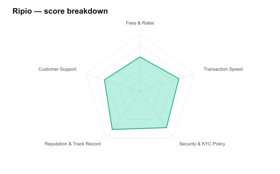 Ripio score breakdown by criterion, shown as a radar chart