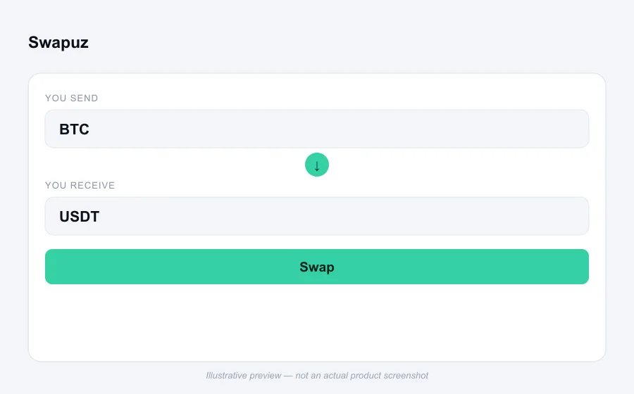 Illustrative swap flow preview for Swapuz - not an actual product screenshot